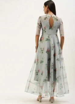 Grey Organza Digital Printed Dress Party Wear -ZariGrace Shop Grey Organza Digital Printed Dress DRBS02307785 b