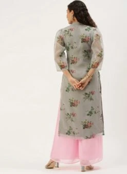 Grey Organza N Pink Kurta Palazzo Set After Six Wear -ZariGrace Shop Grey Organza N Pink Kurta Palazzo Set KSBS02107578 b
