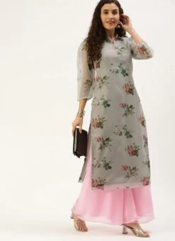 Grey Organza N Pink Kurta Palazzo Set After Six Wear -ZariGrace Shop Grey Organza N Pink Kurta Palazzo Set KSBS02107578 u