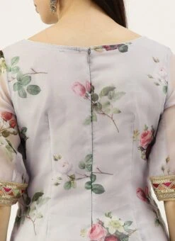Grey Printed Organza Calf Length Top Festive Wear -ZariGrace Shop Grey Printed Organza Calf Length Top KRBS02307704 rrc2