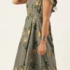 Grey Printed Rayon Calf Length Dress Work Wear -ZariGrace Shop Grey Printed Rayon Calf Length Dress DRBS02106443 l