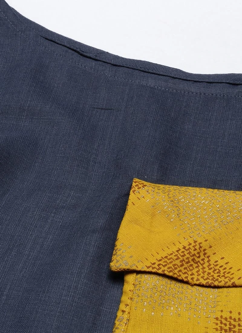 Grey Rayon N Mustard Printed Boat Neck Dress Party Wear 7 Grey Rayon N Mustard Printed Boat Neck Dress Party Wear - Image 5