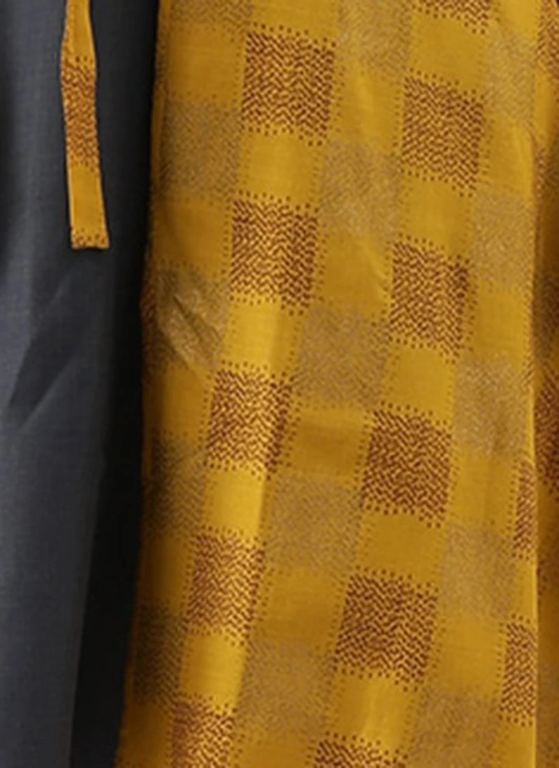 Grey Rayon N Mustard Printed Boat Neck Dress Party Wear 10 Grey Rayon N Mustard Printed Boat Neck Dress Party Wear - Image 8