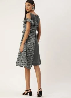 Grey Rayon Printed Boat Neck Dress After Six Wear -ZariGrace Shop Grey Rayon Printed Boat Neck Dress DRBS02107535 b