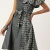 Grey Rayon Printed Boat Neck Dress After Six Wear -ZariGrace Shop Grey Rayon Printed Boat Neck Dress DRBS02107535 l