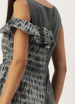 Grey Rayon Printed Boat Neck Dress After Six Wear -ZariGrace Shop Grey Rayon Printed Boat Neck Dress DRBS02107535 rrc2