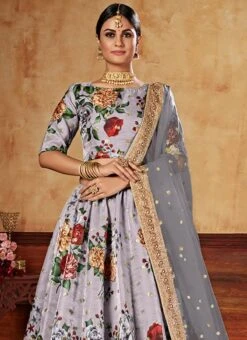 Grey Satin Blend Umbrella Lehenga Party Wear -ZariGrace Shop Grey Satin Blend Umbrella Lehenga GHSOM2004 b