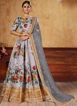 Grey Satin Blend Umbrella Lehenga Party Wear -ZariGrace Shop Grey Satin Blend Umbrella Lehenga GHSOM2004 u