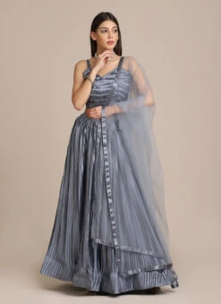 Grey Satin Silk A Line Lehenga Party Wear -ZariGrace Shop Grey Satin Silk A Line Lehenga GHSACW2773 u