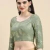 Grey Sequins Embroidered Chinon Blouse Festive Wear