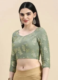 Grey Sequins Embroidered Chinon Blouse Festive Wear