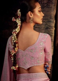 Grey With Pink Faux Crepe Embroidered Half And Half Saree Party Wear -ZariGrace Shop Grey with Pink Faux Crepe Embroidered Half and Half Saree SASLI21375263 b