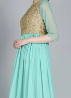 Halter Neck Style Embroidered Gown Party Wear