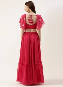 Skirt From Hot Pink Georgette Embroidered Crop Top Skirt Set After Six Wear -ZariGrace Shop Hot Pink Georgette Embroidered Crop Top Skirt Set IWBS02211133 b