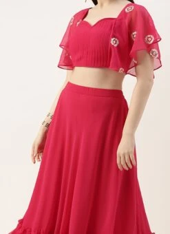 Skirt From Hot Pink Georgette Embroidered Crop Top Skirt Set After Six Wear