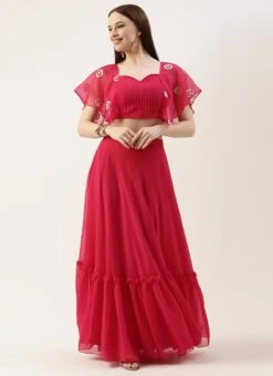 Skirt From Hot Pink Georgette Embroidered Crop Top Skirt Set After Six Wear -ZariGrace Shop Hot Pink Georgette Embroidered Crop Top Skirt Set IWBS02211133 u