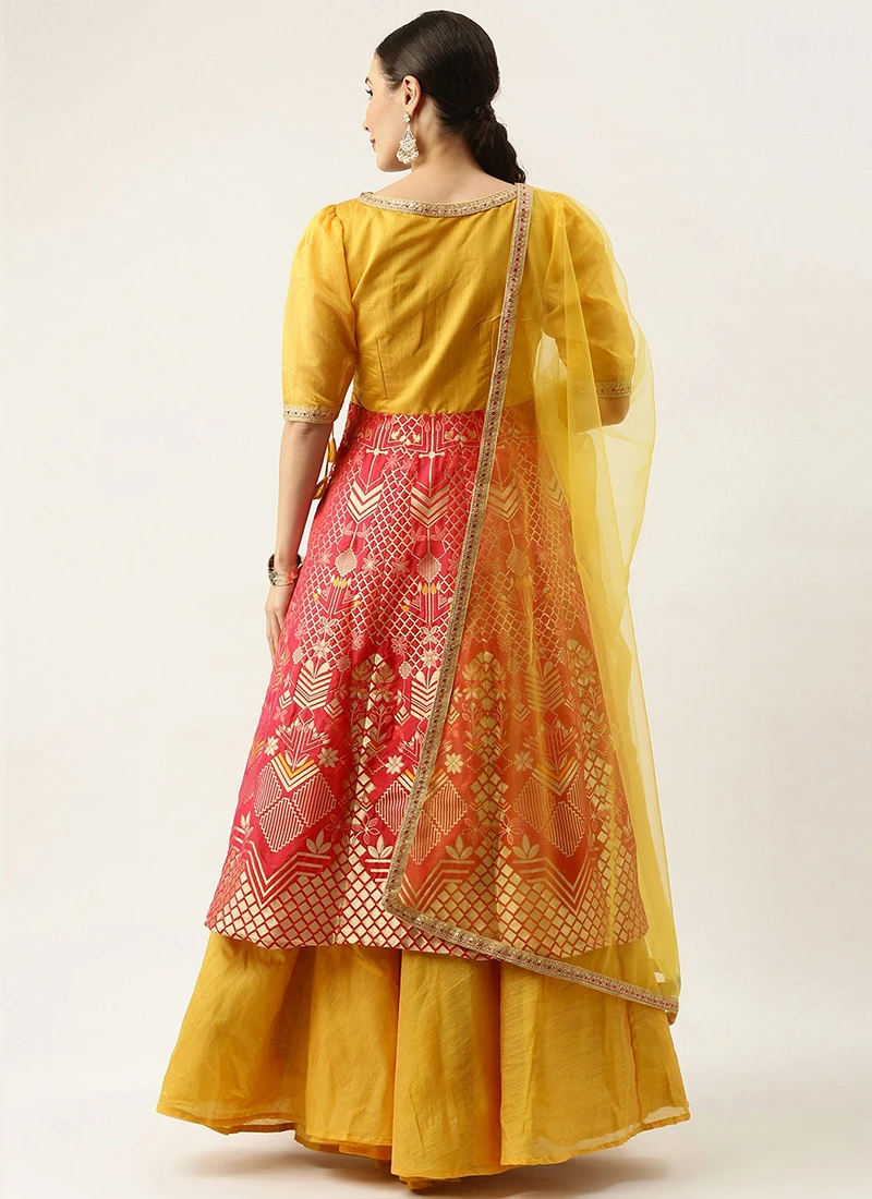 Hot Pink And Yellow Kali Lehenga Set Festive Wear 6 Hot Pink And Yellow Kali Lehenga Set Festive Wear - Image 4