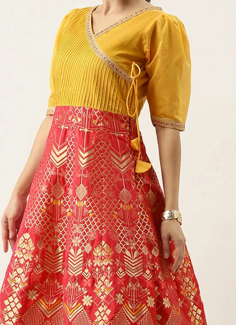 Hot Pink And Yellow Kali Lehenga Set Festive Wear 3 Hot Pink And Yellow Kali Lehenga Set Festive Wear