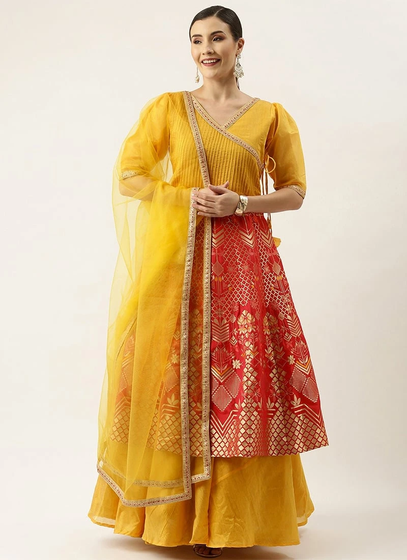 Hot Pink And Yellow Kali Lehenga Set Festive Wear 5 Hot Pink And Yellow Kali Lehenga Set Festive Wear - Image 3