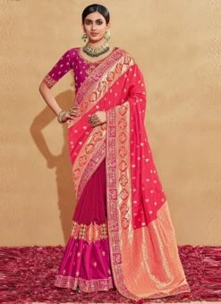 Jacquard Embroidery Rani Pink And Magenta Color Art Silk Saree Party Wear -ZariGrace Shop Jacquard Embroidery Rani Pink And Magenta Color Art Silk Saree SASLI19406103 u