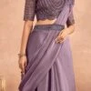 Lavender Chinon Silk Ready Pleated Saree Party Wear