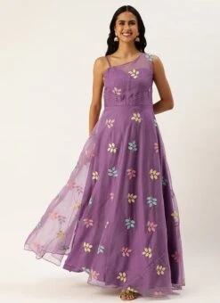 Lavender Embroidered Organza One Shoulder Gown Party Wear 12 Lavender Embroidered Organza One Shoulder Gown Party Wear -ZariGrace Shop Lavender Embroidered Organza One Shoulder Gown IWBS02308839 u