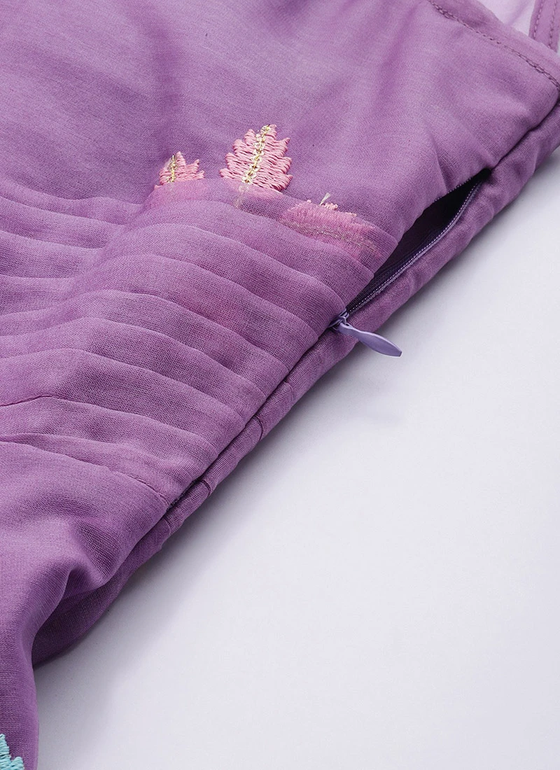 Lavender Embroidered Organza One Shoulder Gown Party Wear 9 Lavender Embroidered Organza One Shoulder Gown Party Wear - Image 7