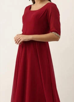 Beige Net N Maroon Jacket Style Gown Festive Wear