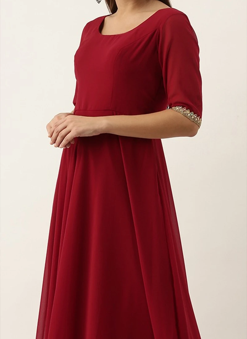 Beige Net N Maroon Jacket Style Gown Festive Wear 3 Beige Net N Maroon Jacket Style Gown Festive Wear