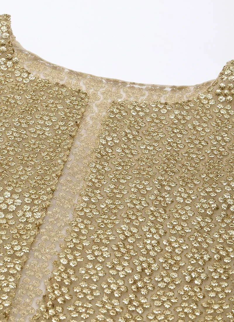 Beige Net N Maroon Jacket Style Gown Festive Wear 8 Beige Net N Maroon Jacket Style Gown Festive Wear - Image 6