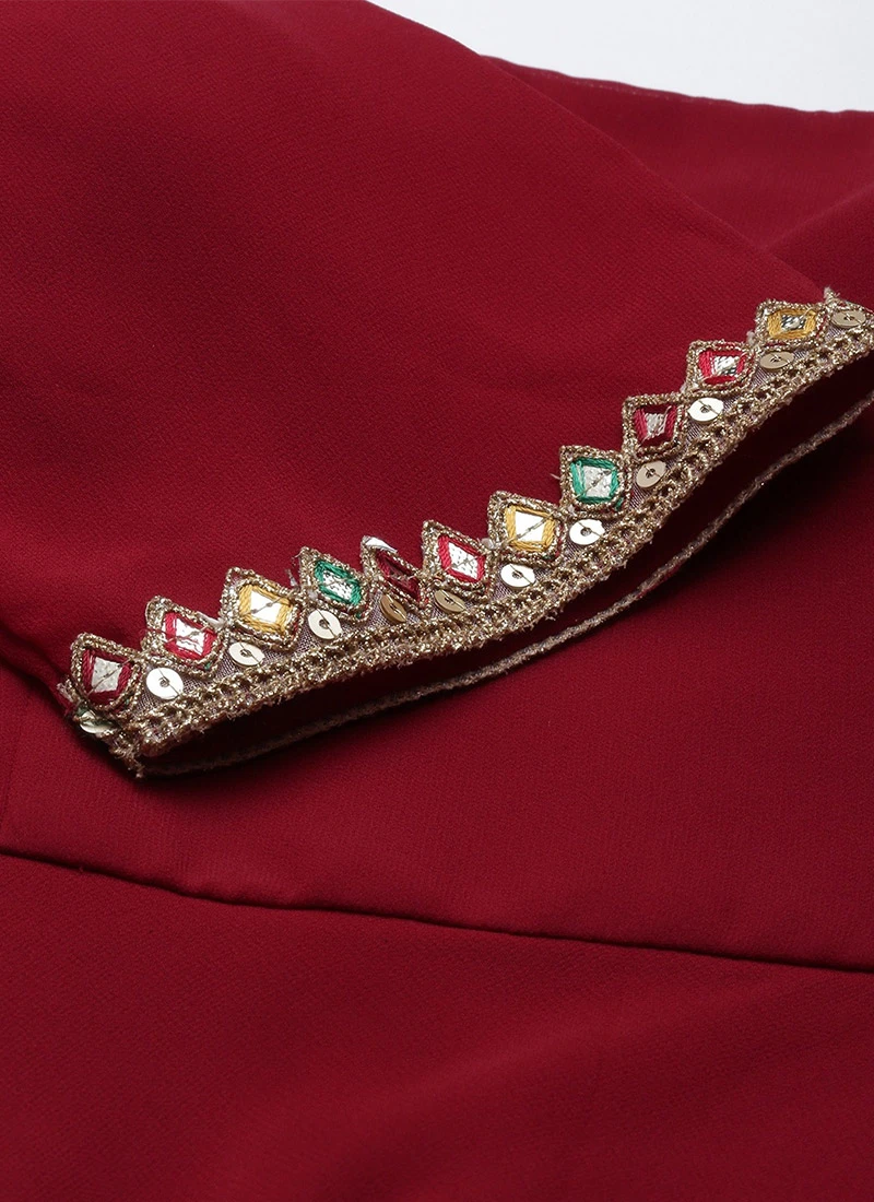 Beige Net N Maroon Jacket Style Gown Festive Wear 9 Beige Net N Maroon Jacket Style Gown Festive Wear - Image 7