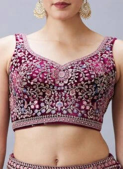 Wine Velvet Zari Embroidered N Hand Work Umbrella Lehenga Choli With Dupatta Wedding Wear -ZariGrace Shop Lavishing Wine Velvet Zari Embroidered N Hand Work Umbrella Lehenga choli With Dupatta GHCBF5717 rrc1