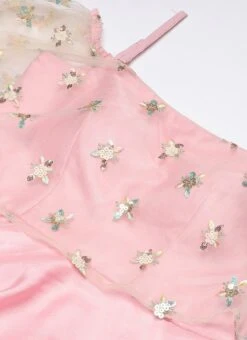 White Embroidered Net N Pink Satin Dress Party Wear -ZariGrace Shop Light Beige Embroidered Net N Pink Satin Dress DRBS02302457 rrc1