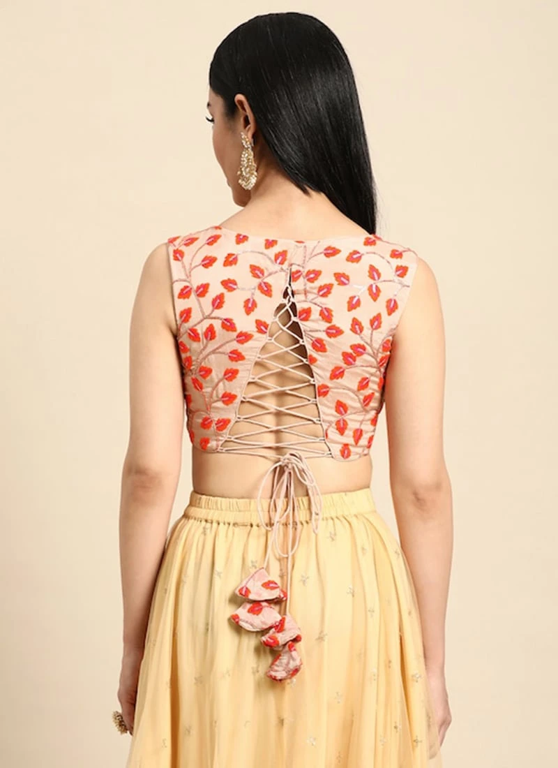 Light Peach Embroidered Chiffon Blouse Festive Wear 6 Light Peach Embroidered Chiffon Blouse Festive Wear - Image 4