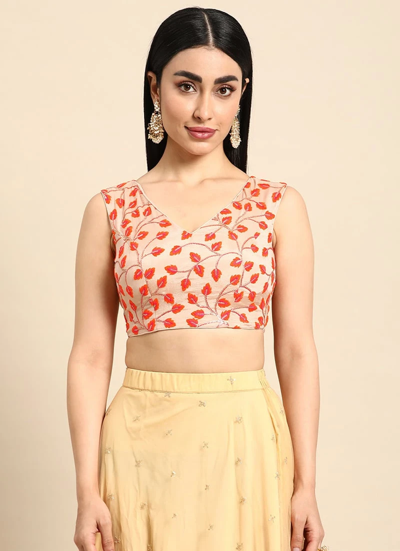 Light Peach Embroidered Chiffon Blouse Festive Wear 5 Light Peach Embroidered Chiffon Blouse Festive Wear - Image 3