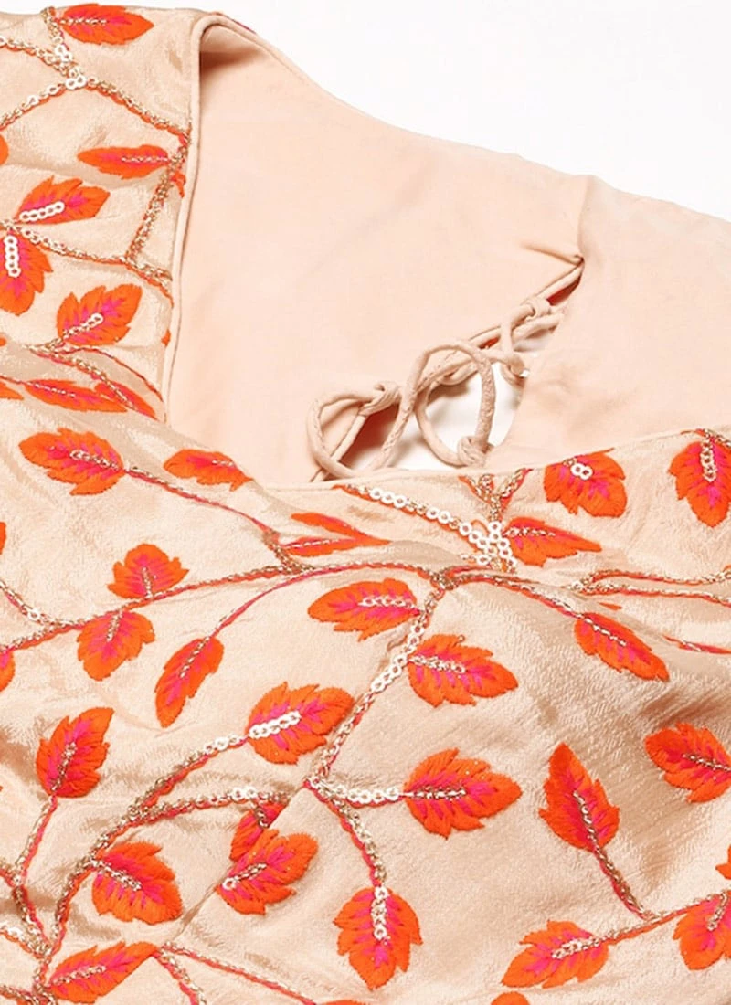 Light Peach Embroidered Chiffon Blouse Festive Wear 7 Light Peach Embroidered Chiffon Blouse Festive Wear - Image 5
