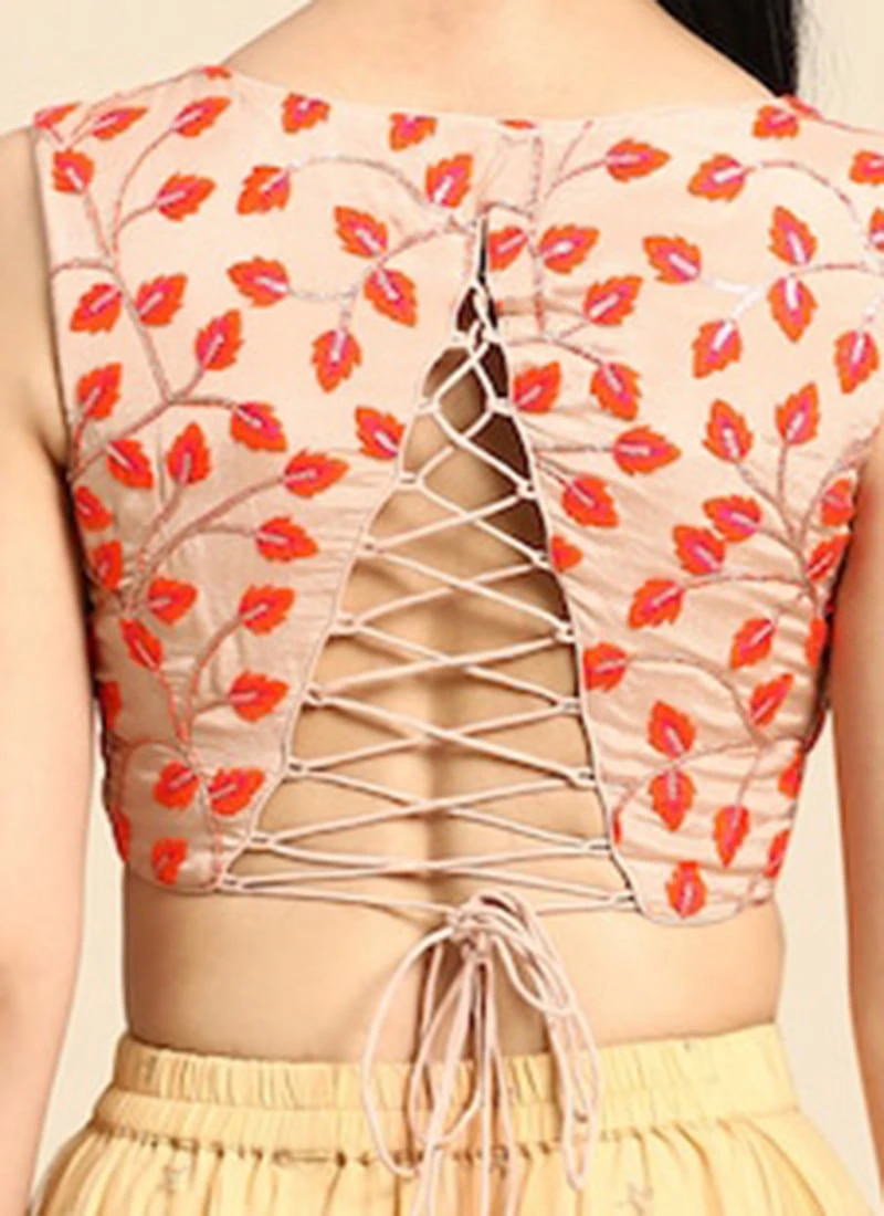 Light Peach Embroidered Chiffon Blouse Festive Wear 8 Light Peach Embroidered Chiffon Blouse Festive Wear - Image 6