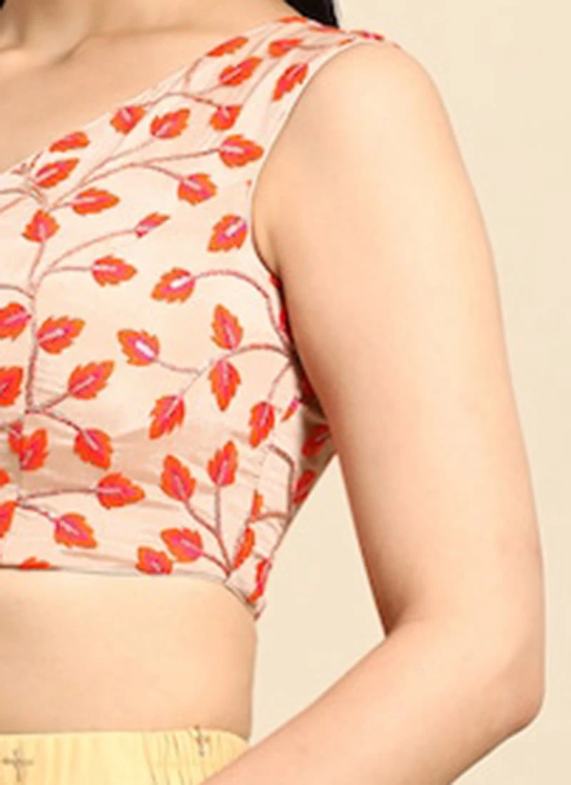 Light Peach Embroidered Chiffon Blouse Festive Wear 9 Light Peach Embroidered Chiffon Blouse Festive Wear - Image 7