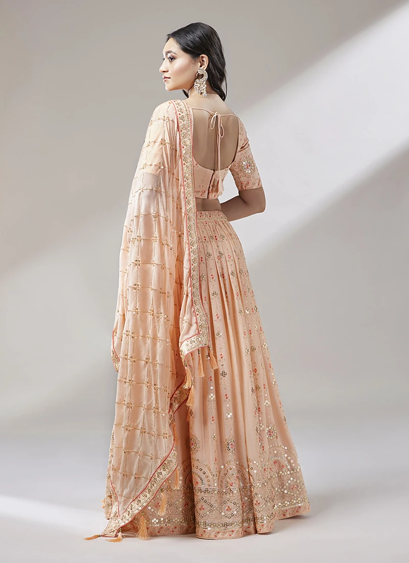 Light Peach Georgette Embroidered A Line Lehenga Party Wear 6 Light Peach Georgette Embroidered A Line Lehenga Party Wear - Image 4