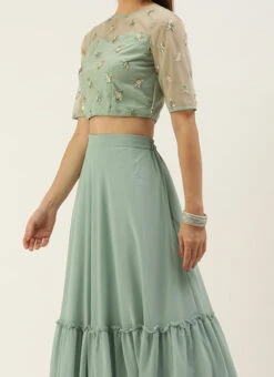 Skirt From Light Peach N Green Embroidered Crop Top N Skirt After Six Wear
