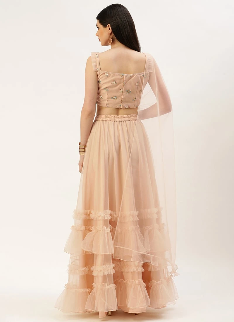 Dupatta From Light Peach Net Sequins Embroidered Lehenga After Six Wear 6 Dupatta From Light Peach Net Sequins Embroidered Lehenga After Six Wear - Image 4
