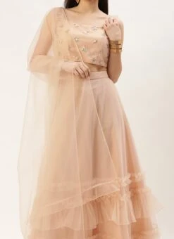 Dupatta From Light Peach Net Sequins Embroidered Lehenga After Six Wear