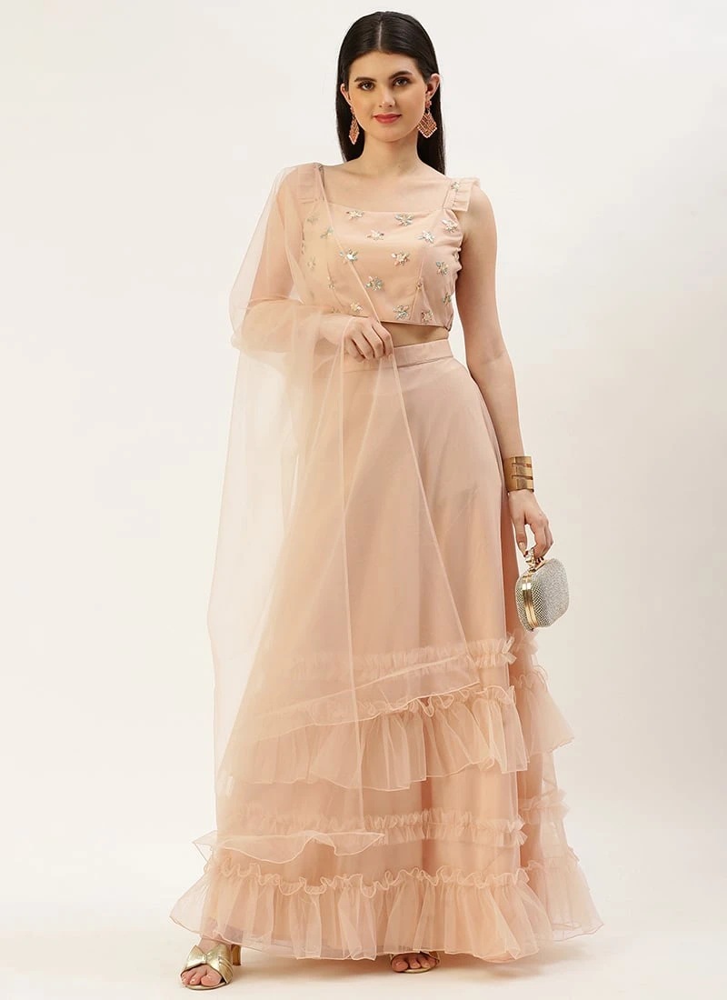 Dupatta From Light Peach Net Sequins Embroidered Lehenga After Six Wear 5 Dupatta From Light Peach Net Sequins Embroidered Lehenga After Six Wear - Image 3