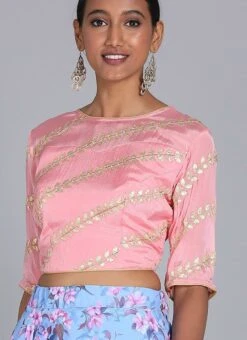 Light Pink Embroidered Chiffon Blouse Festive Wear -ZariGrace Shop Light Pink Embroidered Chiffon Blouse BLBS02209585 rrc1