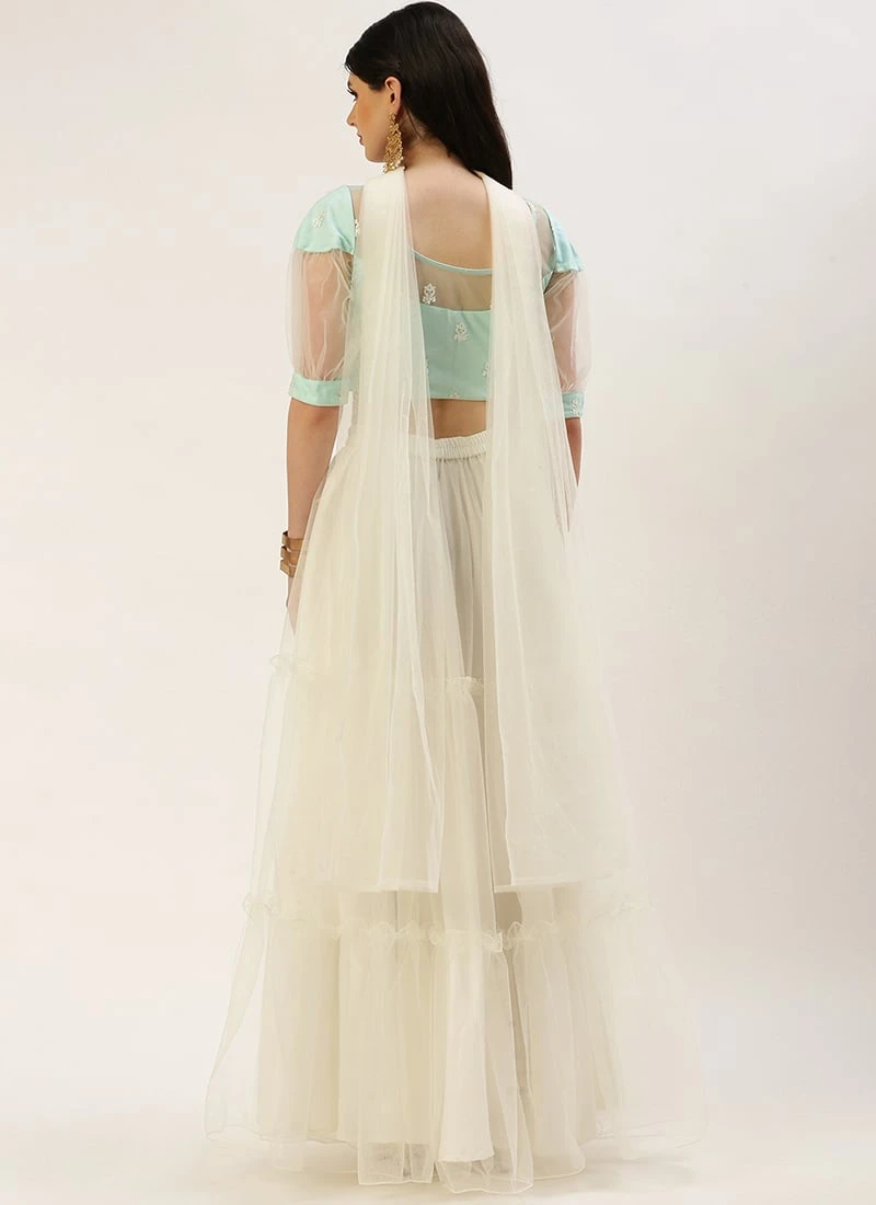 Dupatta From Light Sea Green Embroidered N White Net Lehenga After Six Wear 6 Dupatta From Light Sea Green Embroidered N White Net Lehenga After Six Wear - Image 4