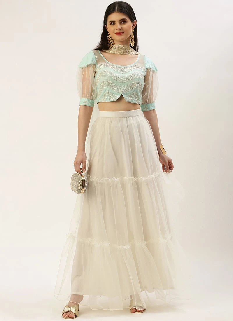 Dupatta From Light Sea Green Embroidered N White Net Lehenga After Six Wear 5 Dupatta From Light Sea Green Embroidered N White Net Lehenga After Six Wear - Image 3