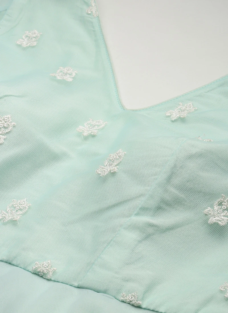 Light Sea Green Net Embroidered Gown Party Wear 7 Light Sea Green Net Embroidered Gown Party Wear - Image 5