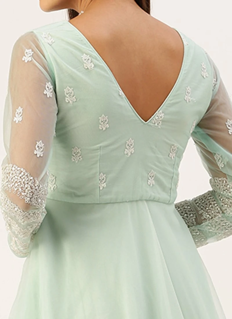 Light Sea Green Net Embroidered Gown Party Wear 8 Light Sea Green Net Embroidered Gown Party Wear - Image 6
