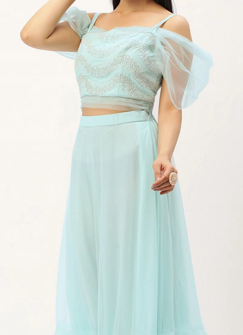Light Sea Green Net Embroidered Lehenga Festive Wear 3 Light Sea Green Net Embroidered Lehenga Festive Wear