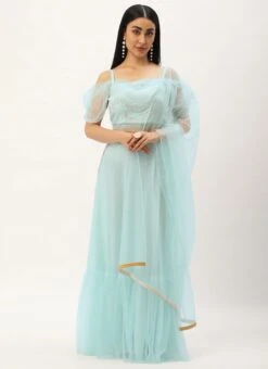 Skirt From Light Sea Green Net Embroidered Lehenga After Six Wear -ZariGrace Shop Light Sea Green Net Embroidered Lehenga GHBS02212563 u